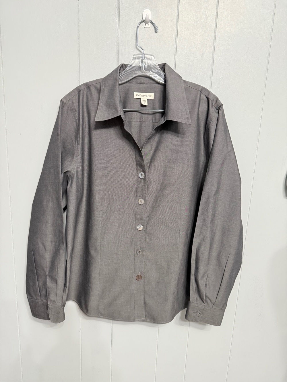 #14)  Coldwater Creek Cotton No-Iron Gray Long-Sleeve Dress Shirt